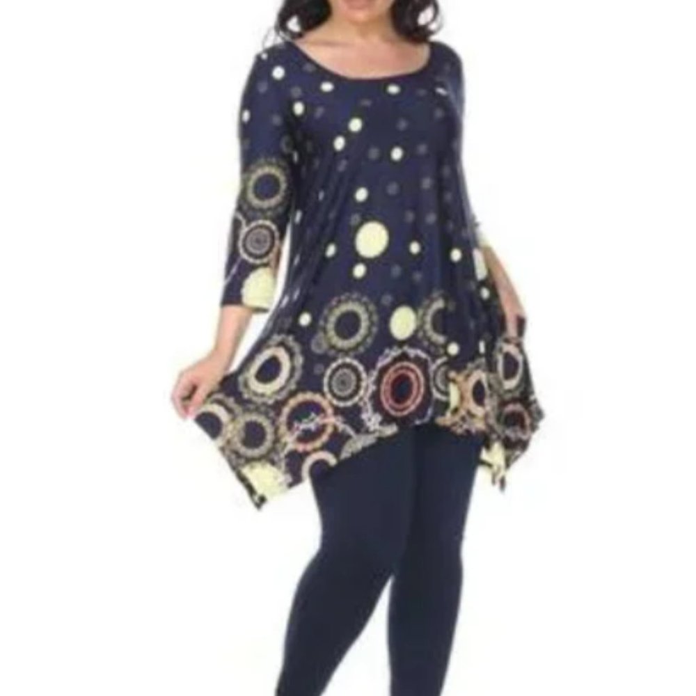 White Mark Black Print Yellow Stretch Knit 3/4 sleeve NWT Size 1X